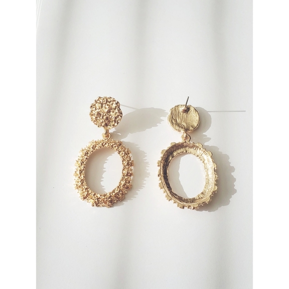Golden Round Statement Earrings - Picture 2 of 5